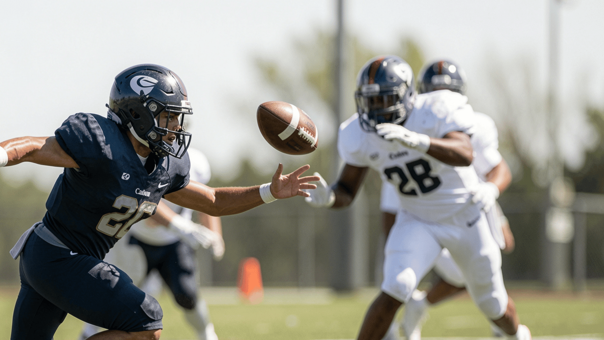 a player running towards the ball to score a goal in american football