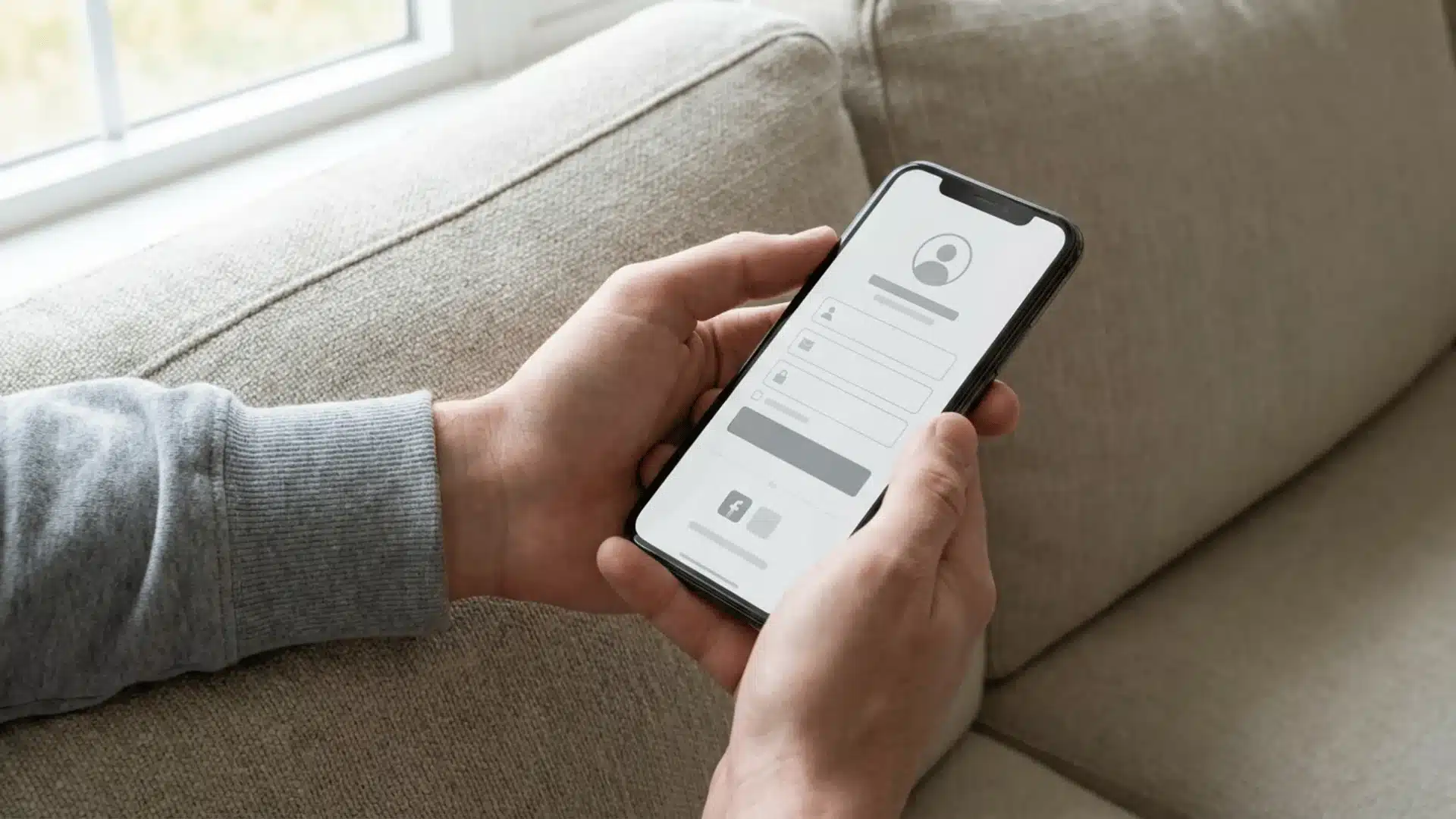 man holding a smartphone while signing up for a fantasy football account on an app