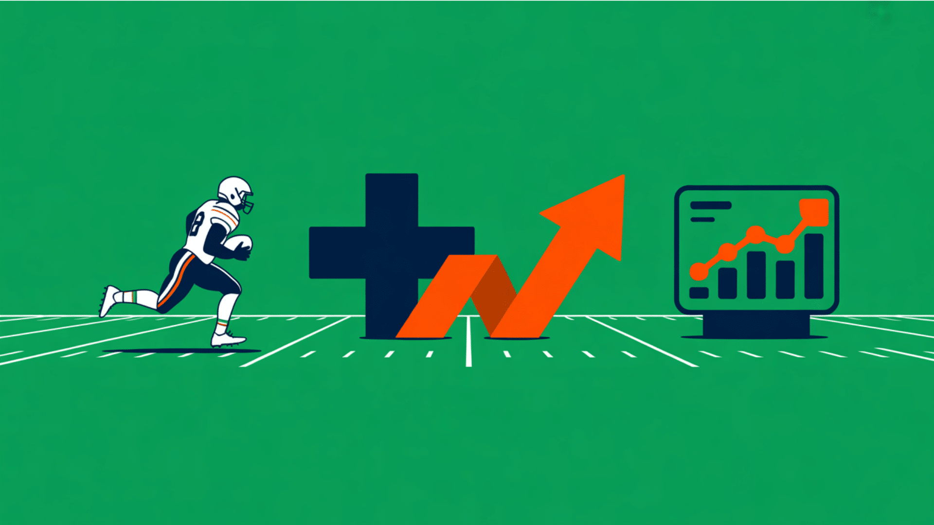green background vector with footballer running towards a stock and plus symbol of the epa notification