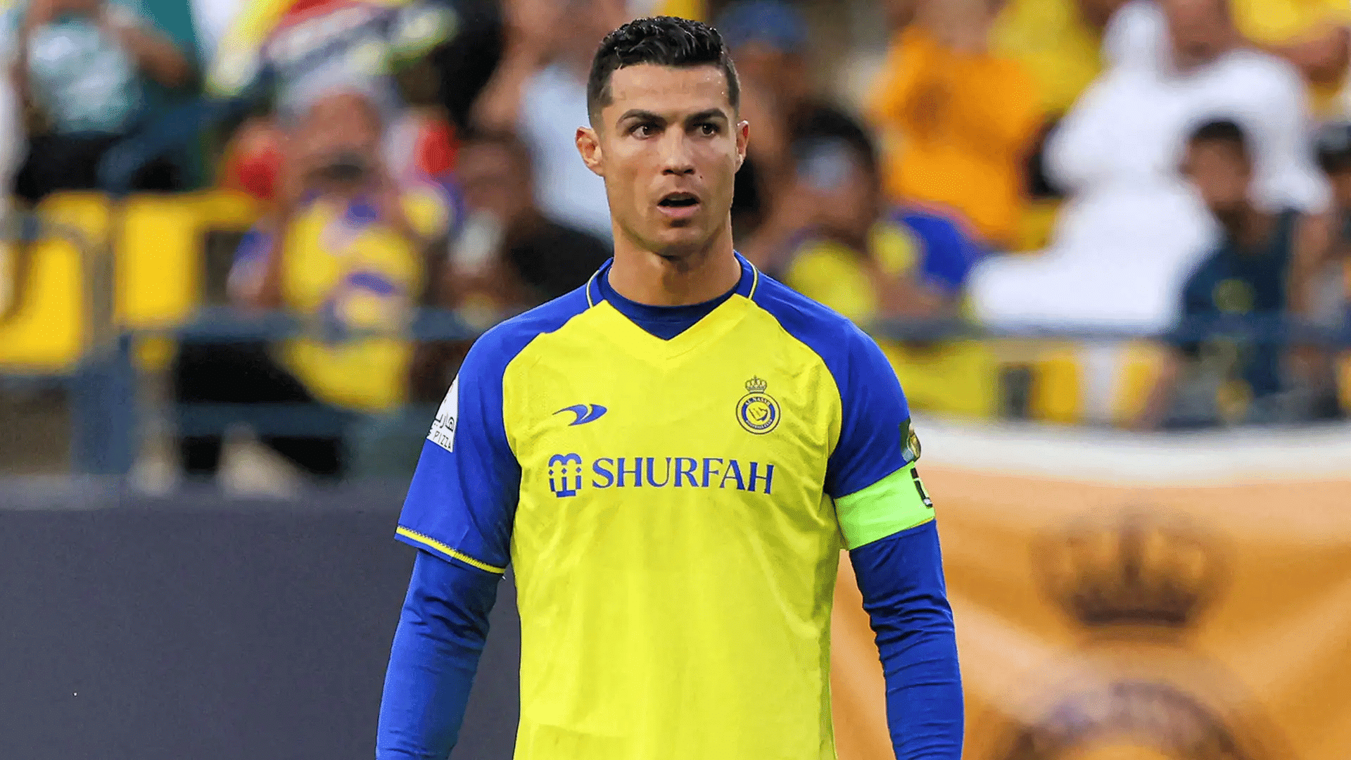 ronaldo in his al nssr away jersey preparing to take a free kick from outside the box at the finals