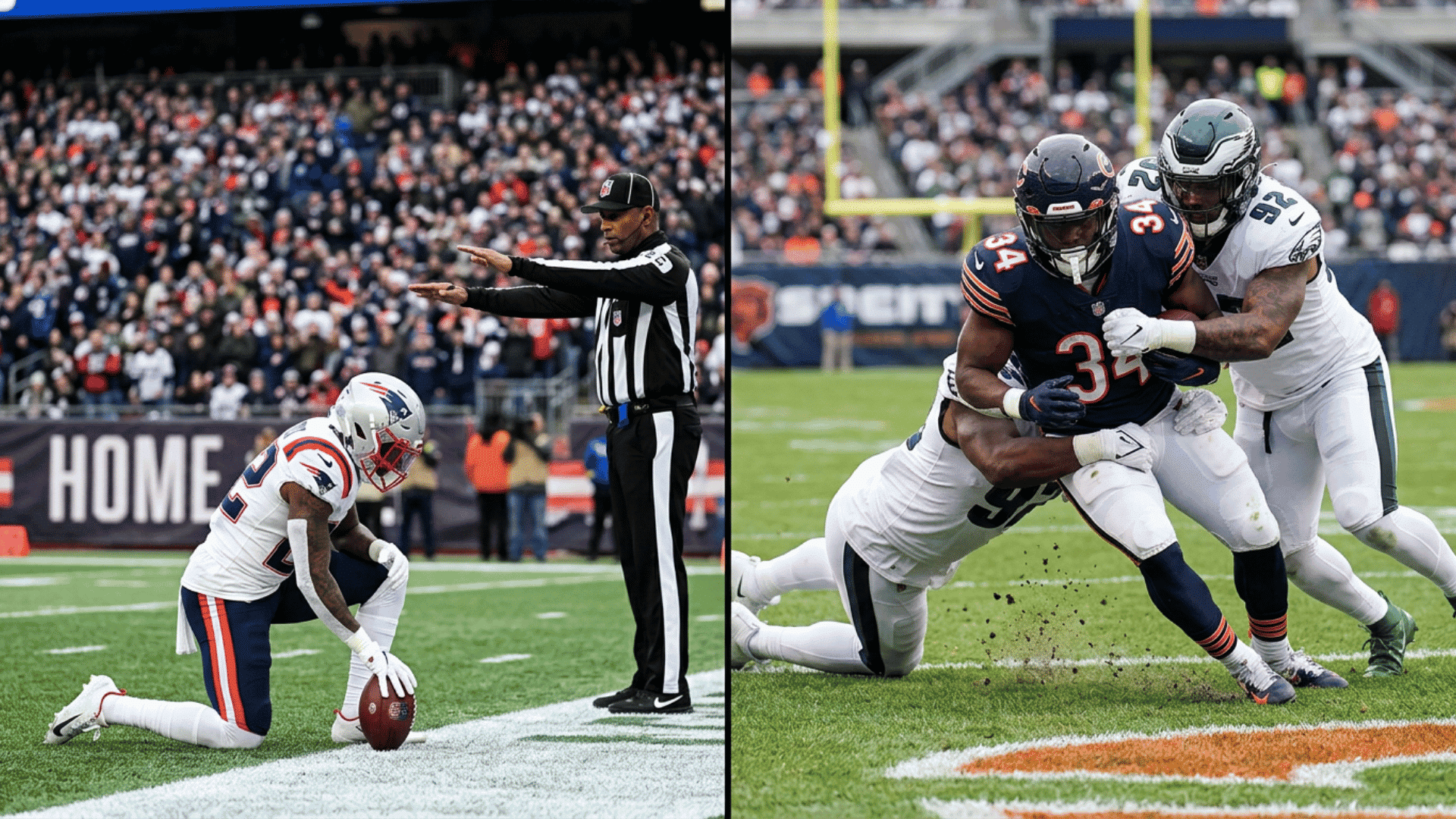 side by side comparison of a touchback and a safety in american football