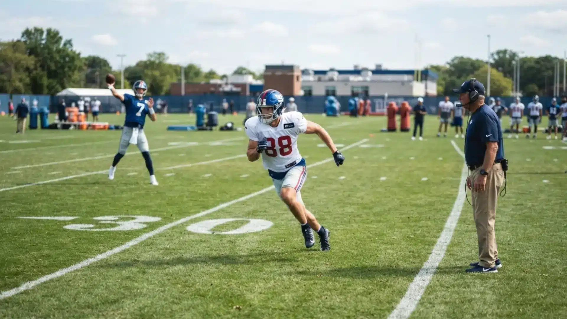 receiver runs a sideline landmark drill while keeping space for a deep throw on a go route