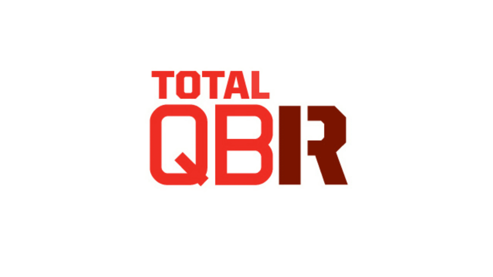 simple red, dark red in a bold font logo of total qbr in a white background