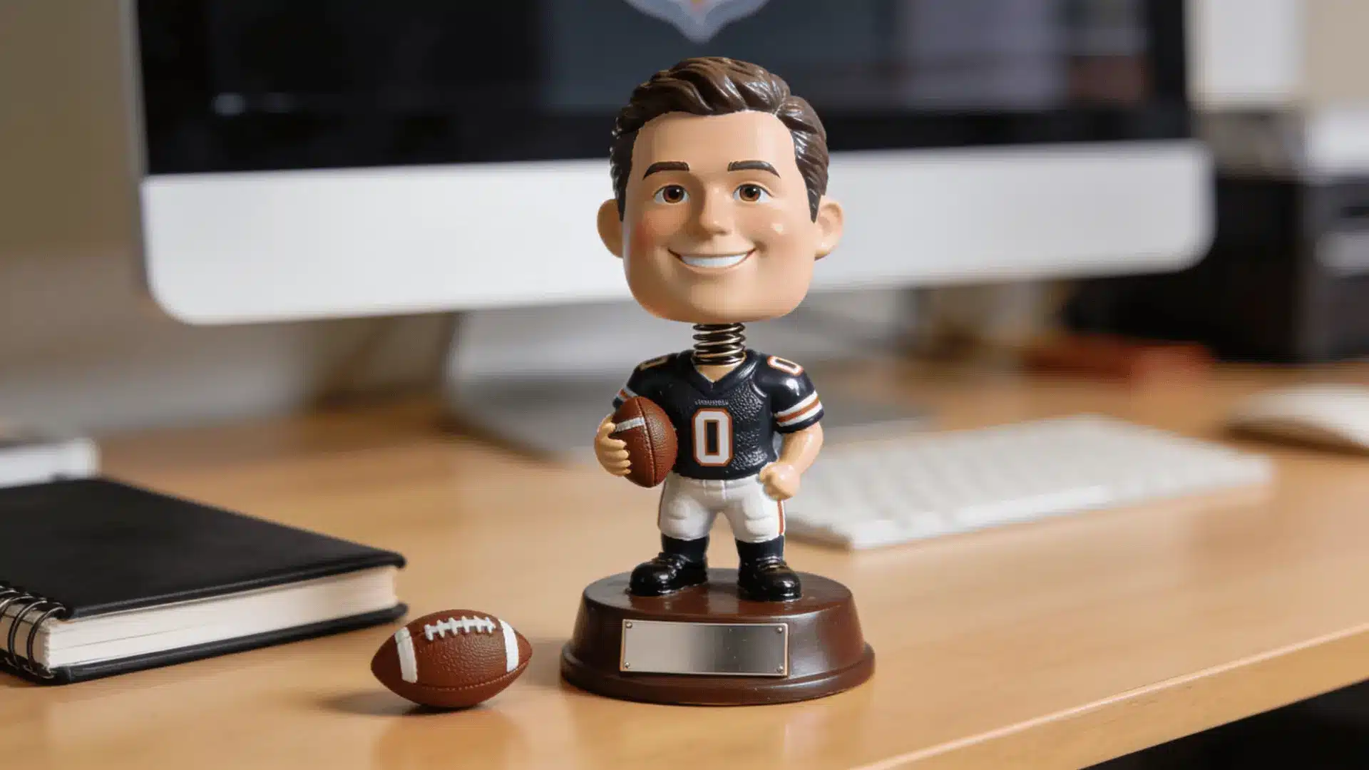 fantasy football bobblehead trophy on desk