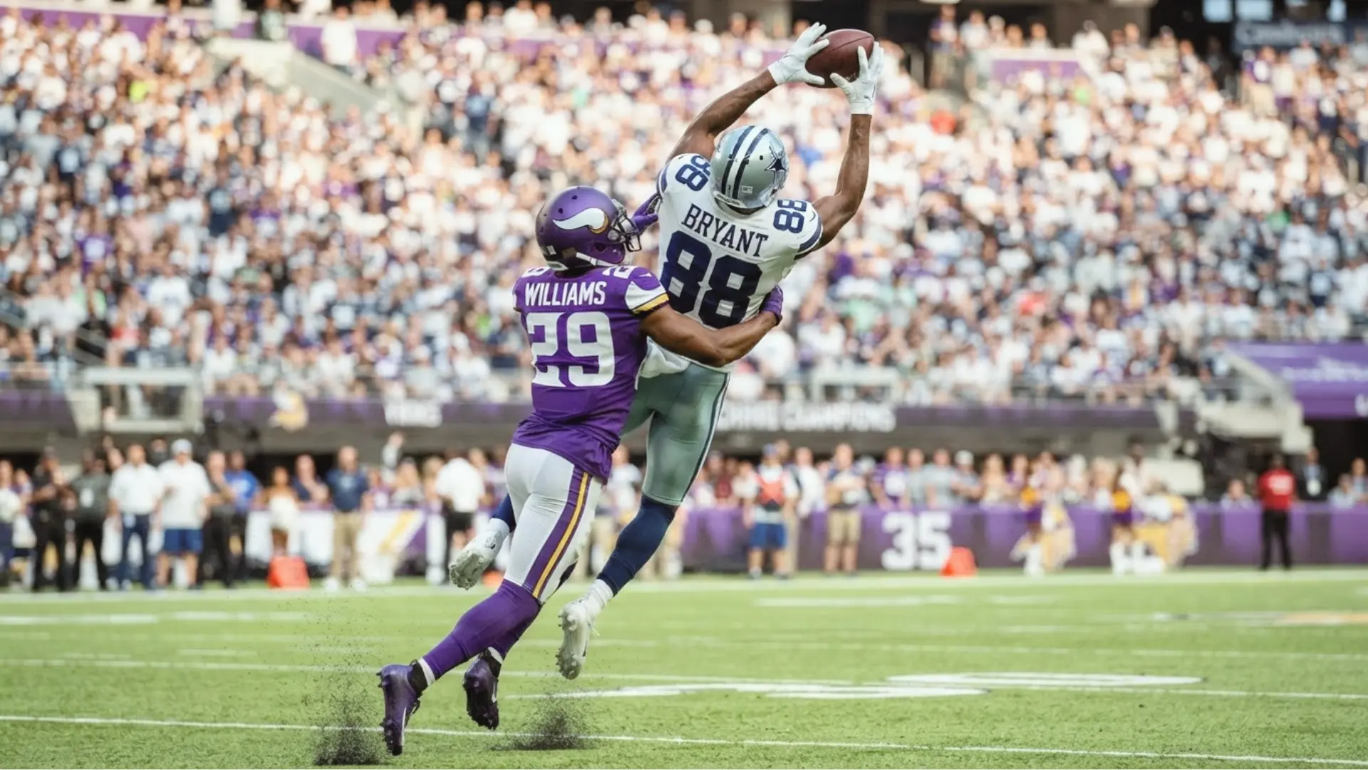 receiver turns late for a back shoulder throw on a go route with tight sideline coverage