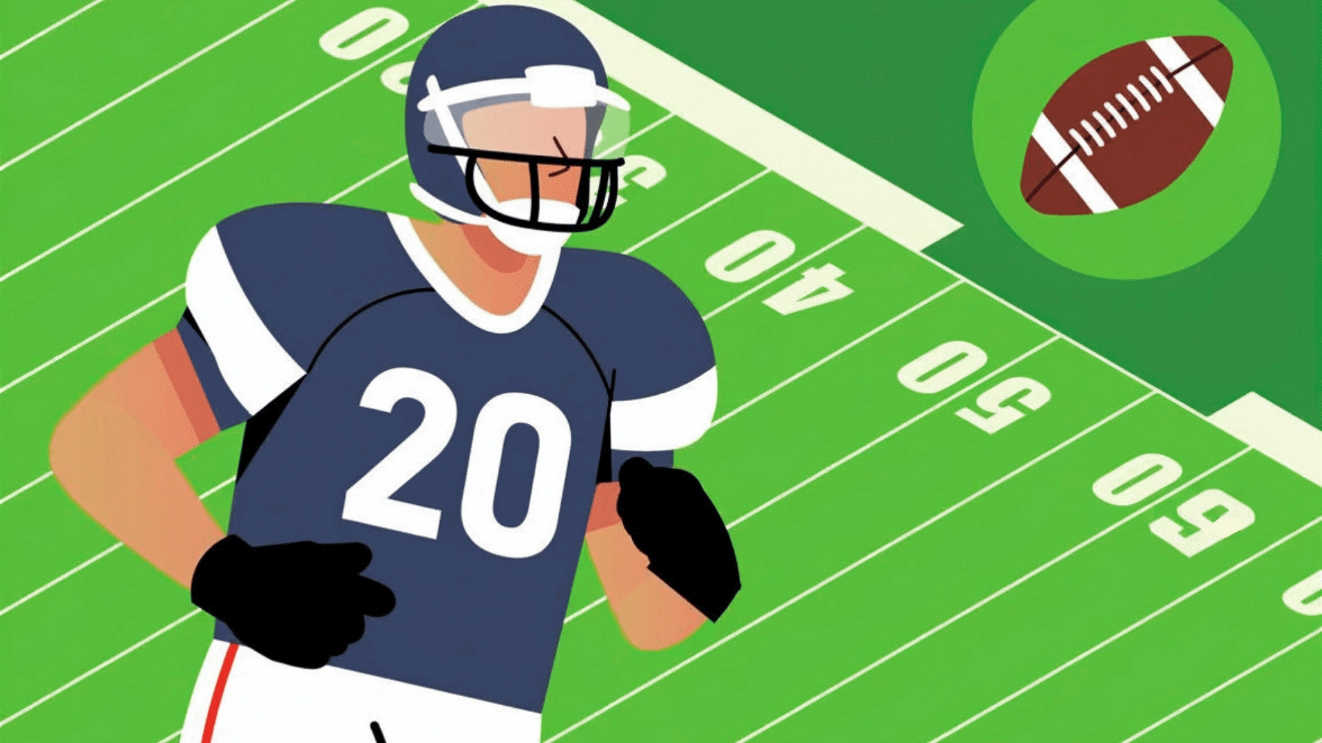 vector image of footballer running with the football field behind him