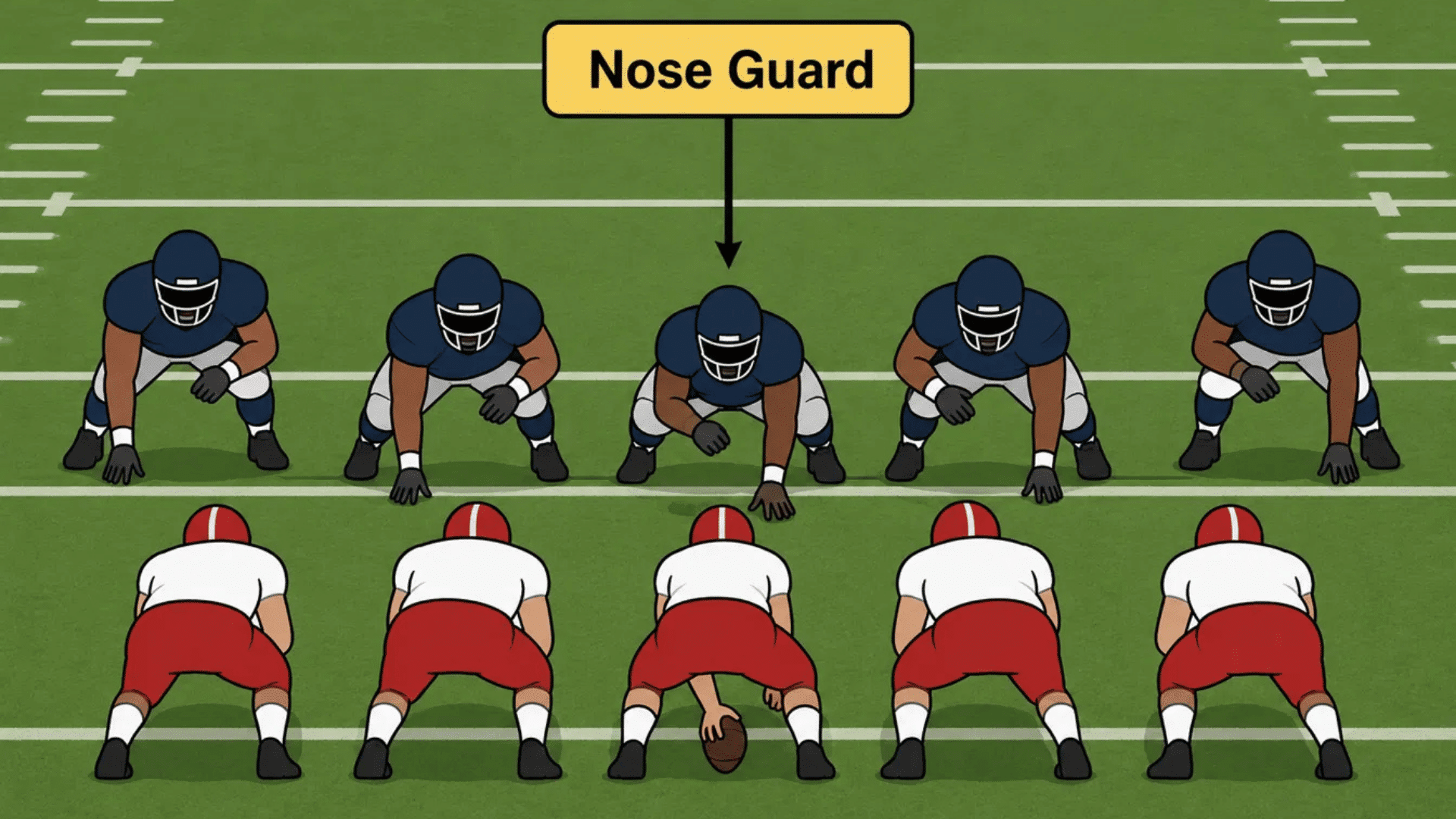 what does a nose guard do shown in a football defensive line formation diagram