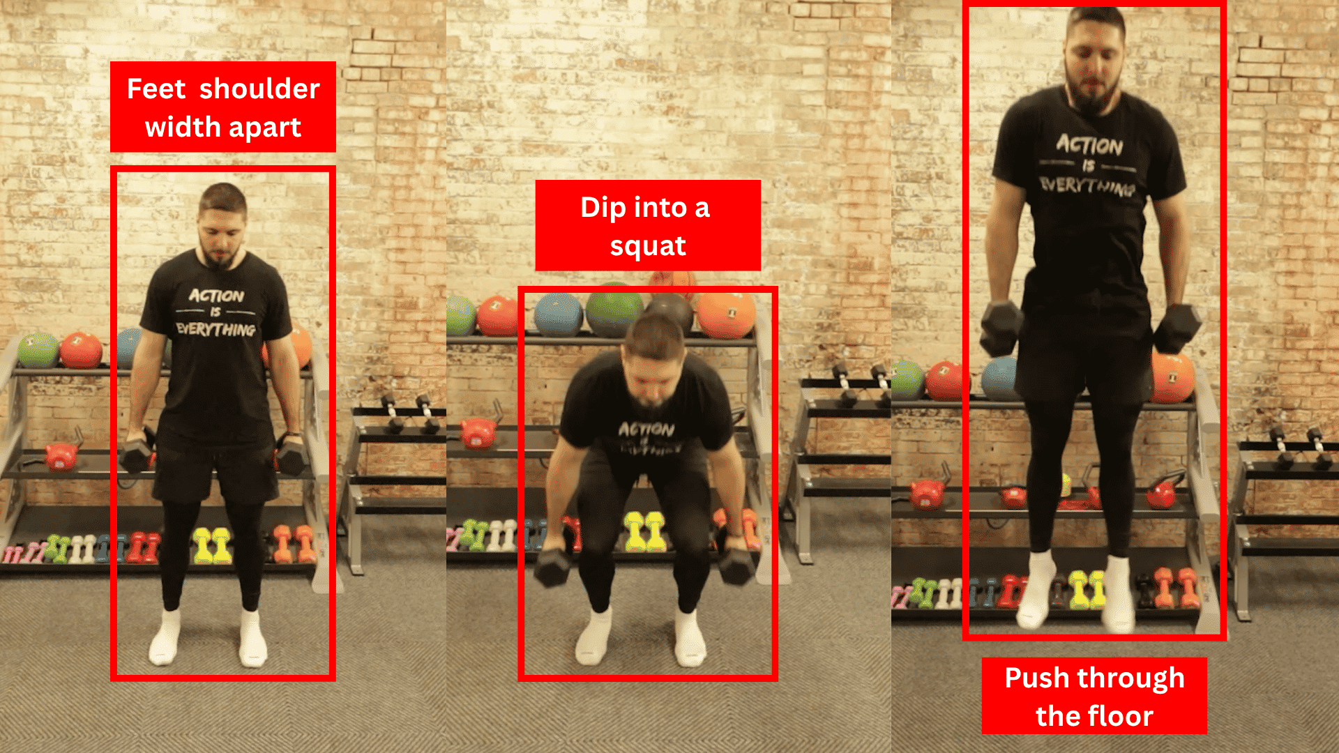athlete performing dumbbell squat jumps with light weights at the sides while driving upward from a shallow squat