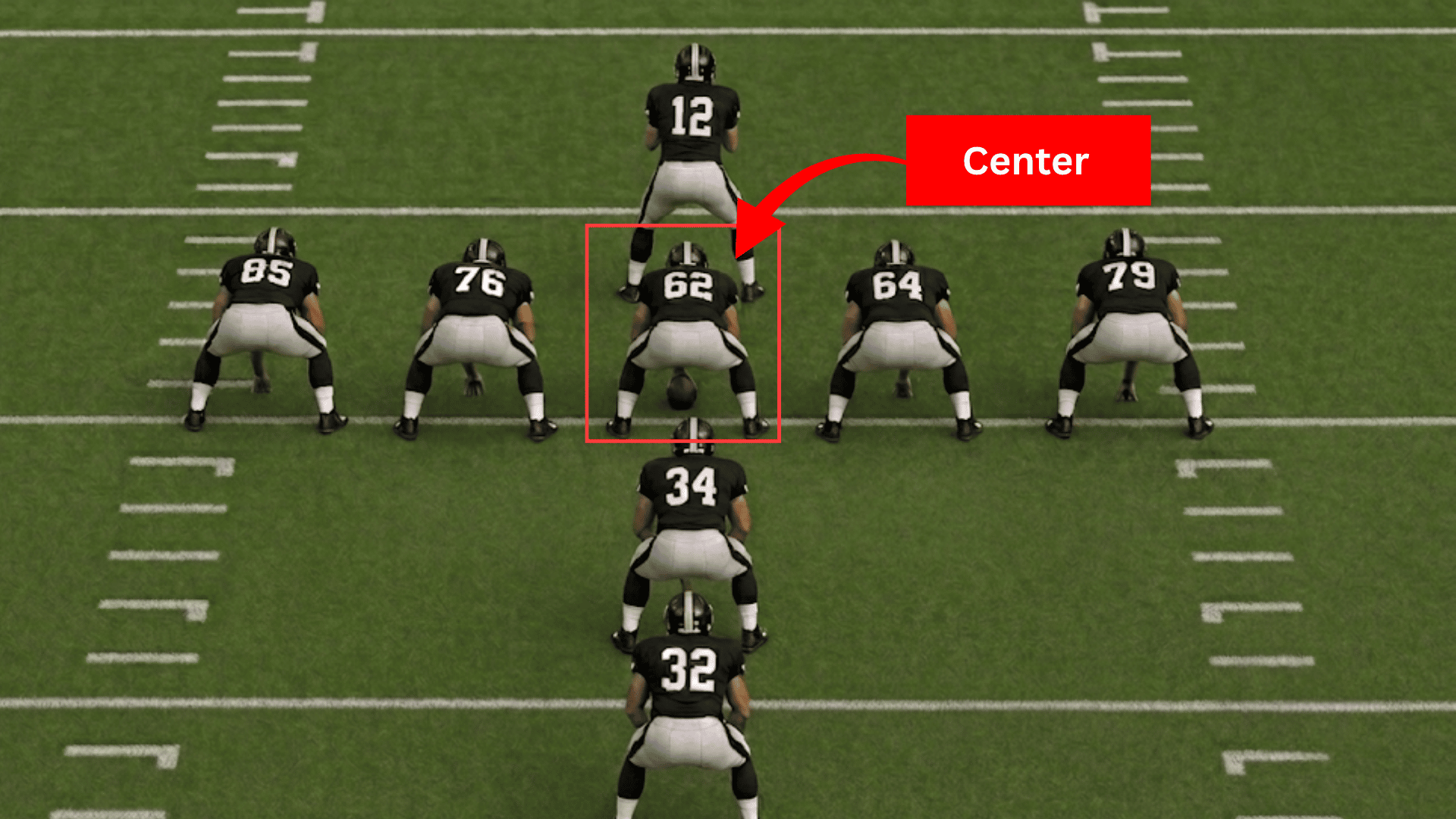 center crouched over the football with quarterback positioned directly behind before the snap