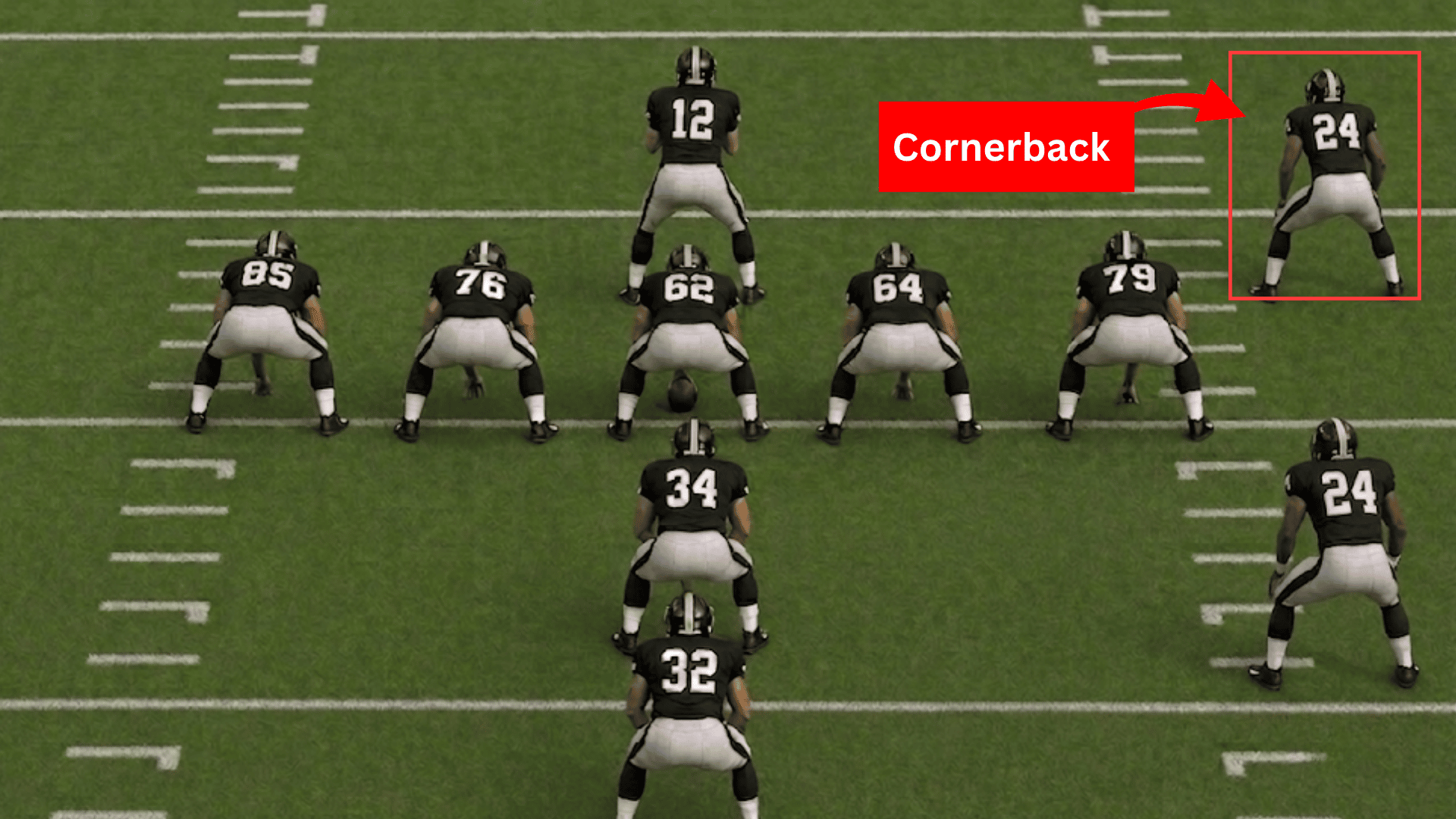 cornerback lined up wide beside the offensive formation ready to cover an outside receiver