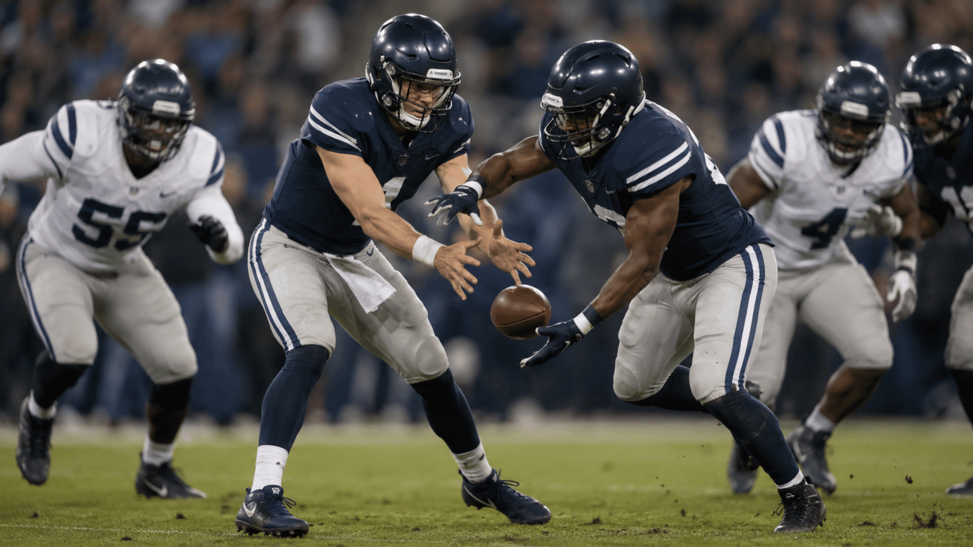 quarterback and running back on the same team losing control of the ball during a botched handoff