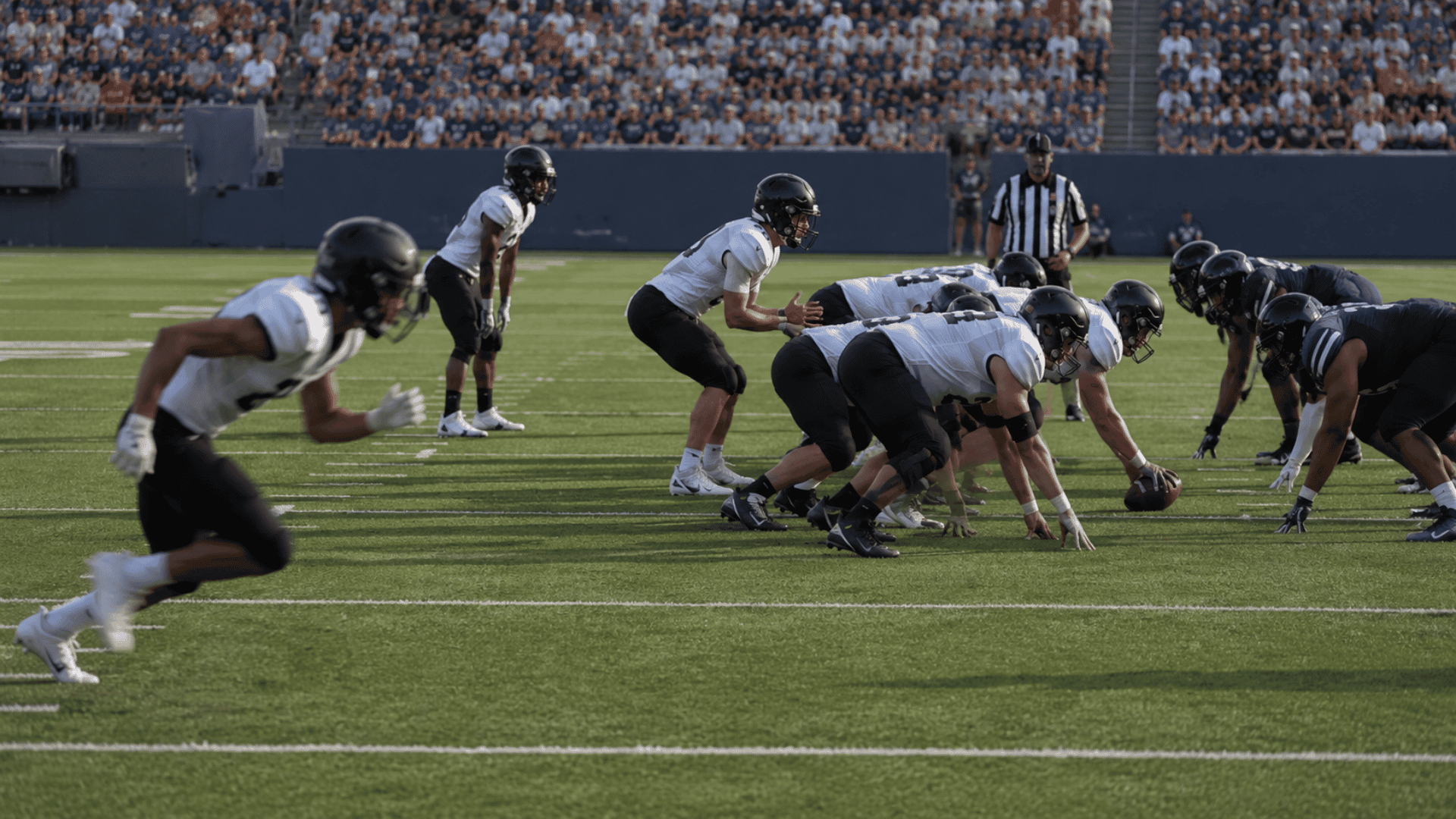 receiver and running back shift before the snap while the offensive line remains set at the line of scrimmage