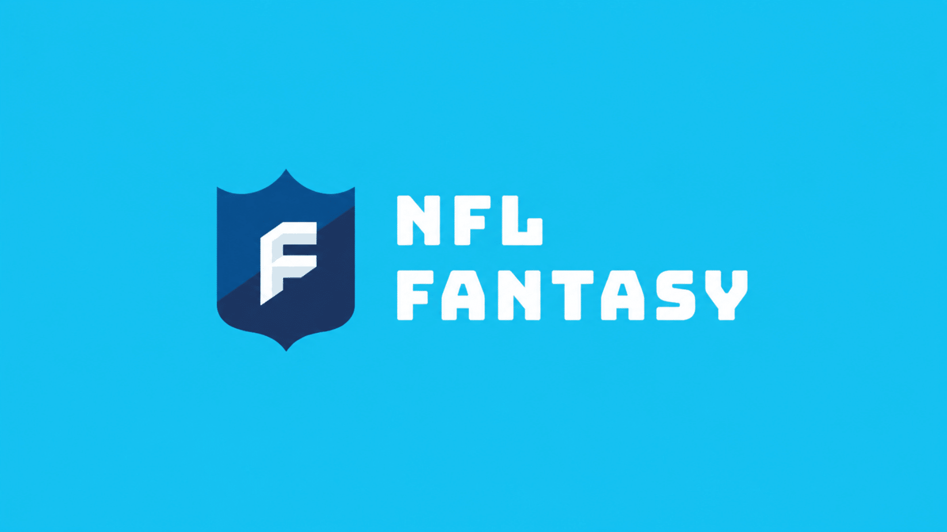 nfl fantasy logo with white text and shield icon centered on a bright blue background