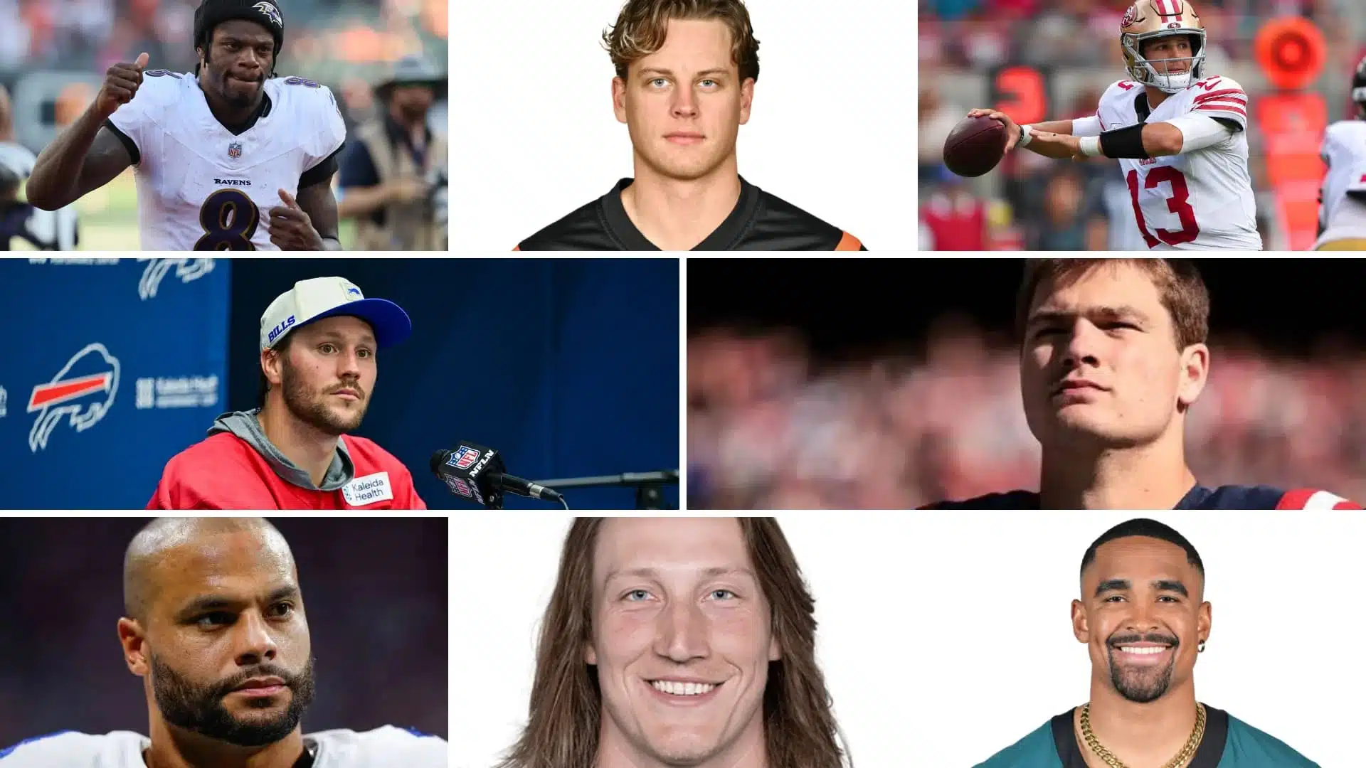 top fantasy football quarterbacks featured in a collage representing rest of season player rankings